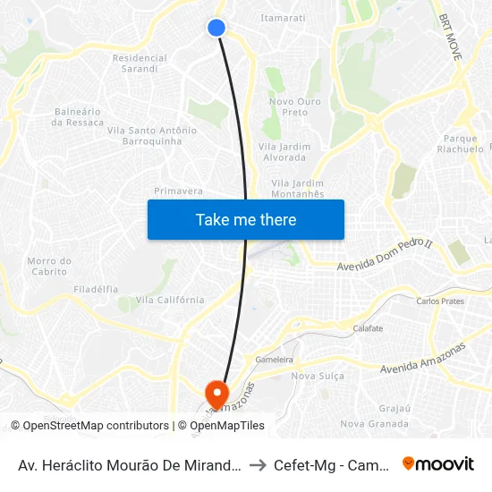 Av. Heráclito Mourão De Miranda, 3169 to Cefet-Mg - Campus II map