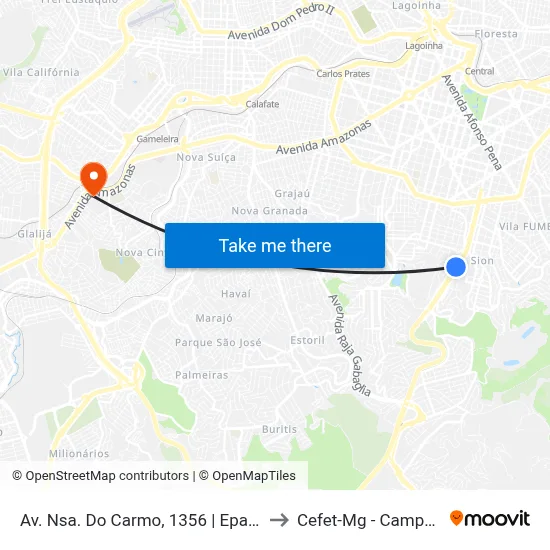 Av. Nsa. Do Carmo, 1356 | Epa Plus to Cefet-Mg - Campus II map