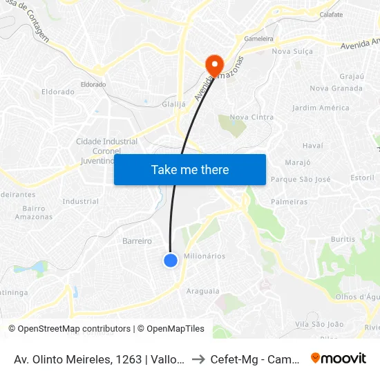 Av. Olinto Meireles, 1263 | Vallourec IV to Cefet-Mg - Campus II map