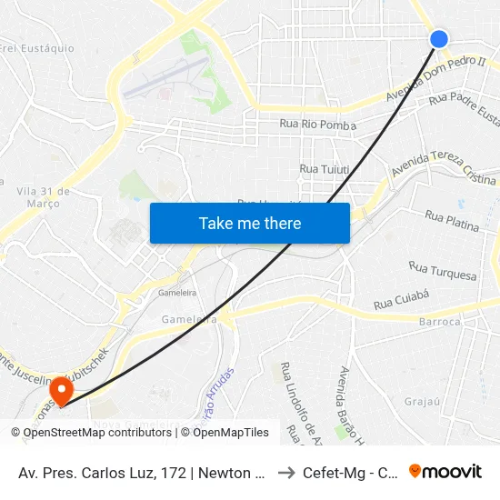 Av. Pres. Carlos Luz, 172 | Newton Paiva Unidade J. K. to Cefet-Mg - Campus II map