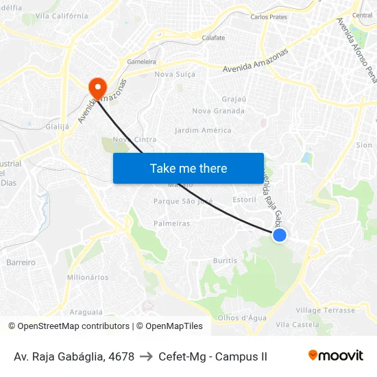Av. Raja Gabáglia, 4678 to Cefet-Mg - Campus II map
