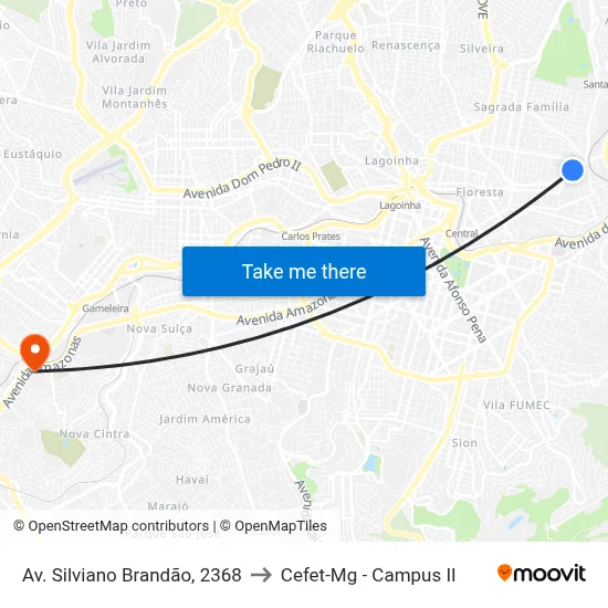 Av. Silviano Brandão, 2368 to Cefet-Mg - Campus II map