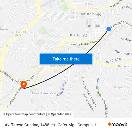 Av. Teresa Cristina, 1488 to Cefet-Mg - Campus II map