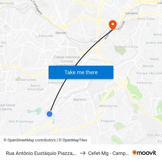 Rua Antônio Eustáquio Piazza, 2815 to Cefet-Mg - Campus II map