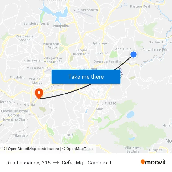 Rua Lassance, 215 to Cefet-Mg - Campus II map