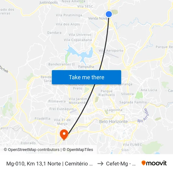Mg-010, Km 13,1 Norte | Cemitério Bosque Da Esperança to Cefet-Mg - Campus II map