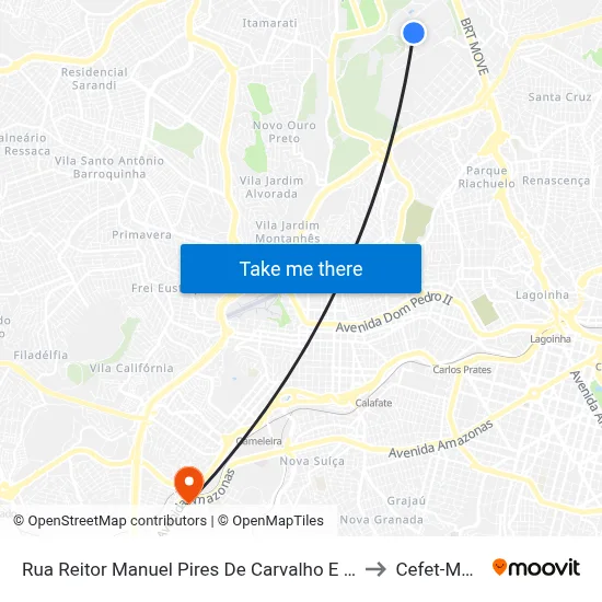 Rua Reitor Manuel Pires De Carvalho E Albuquerque | Escola De Engenharia/Icex to Cefet-Mg - Campus II map