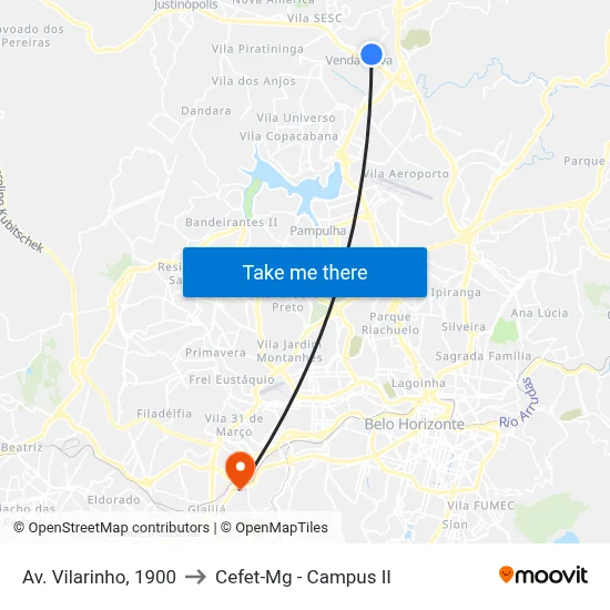 Av. Vilarinho, 1900 to Cefet-Mg - Campus II map