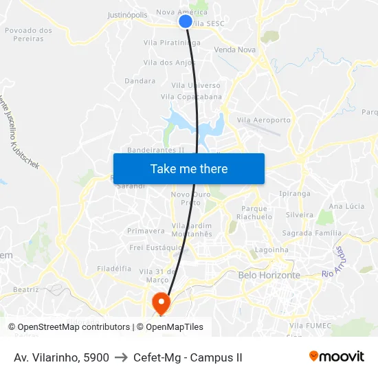 Av. Vilarinho, 5900 to Cefet-Mg - Campus II map