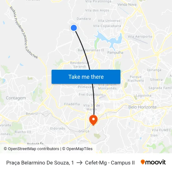 Praça Belarmino De Souza, 1 to Cefet-Mg - Campus II map