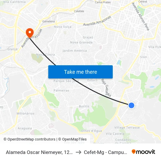 Alameda Oscar Niemeyer, 1214 to Cefet-Mg - Campus II map