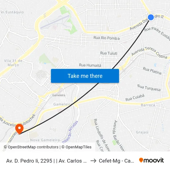 Av. D. Pedro Ii, 2295 | | Av. Carlos Luz (Catalão to Cefet-Mg - Campus II map