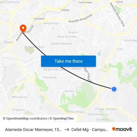 Alameda Oscar Niemeyer, 1500 to Cefet-Mg - Campus II map
