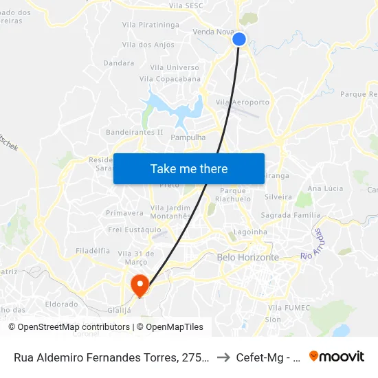 Rua Aldemiro Fernandes Torres, 275 | Hospital Risoleta Neves to Cefet-Mg - Campus II map