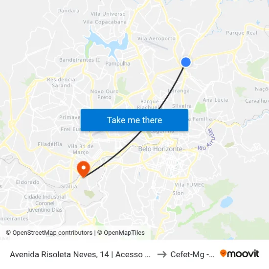 Avenida Risoleta Neves, 14 | Acesso Lateral A Estação São Gabriel to Cefet-Mg - Campus II map