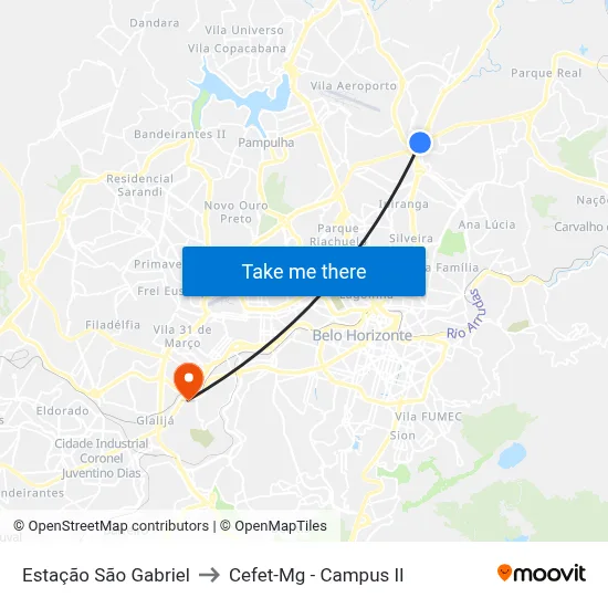 Estação São Gabriel to Cefet-Mg - Campus II map