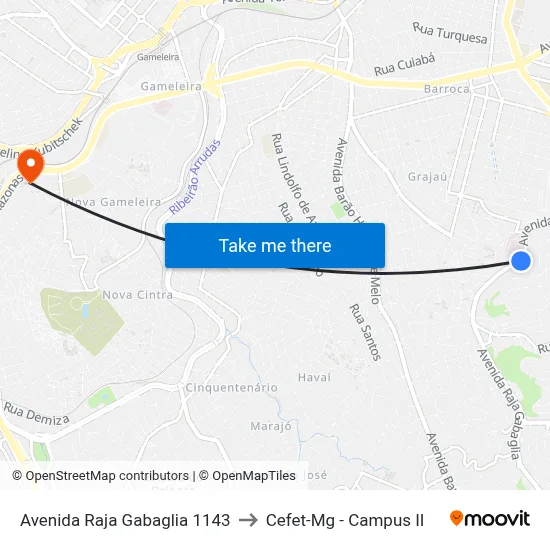 Avenida Raja Gabaglia 1143 to Cefet-Mg - Campus II map
