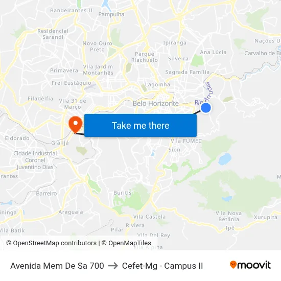 Avenida Mem De Sa 700 to Cefet-Mg - Campus II map