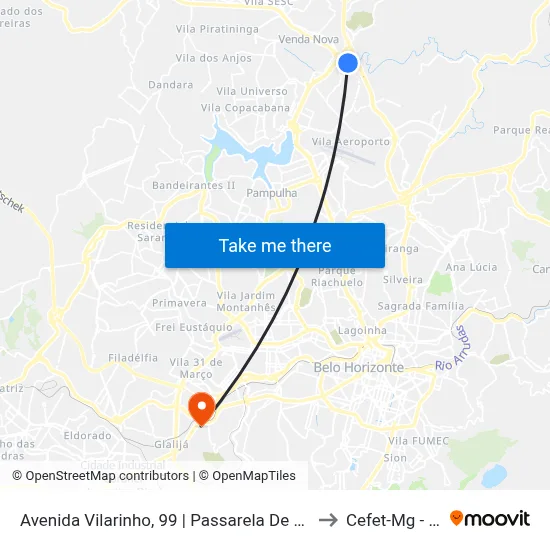 Avenida Vilarinho, 99 | Passarela De Acesso A Estação Vilarinho to Cefet-Mg - Campus II map