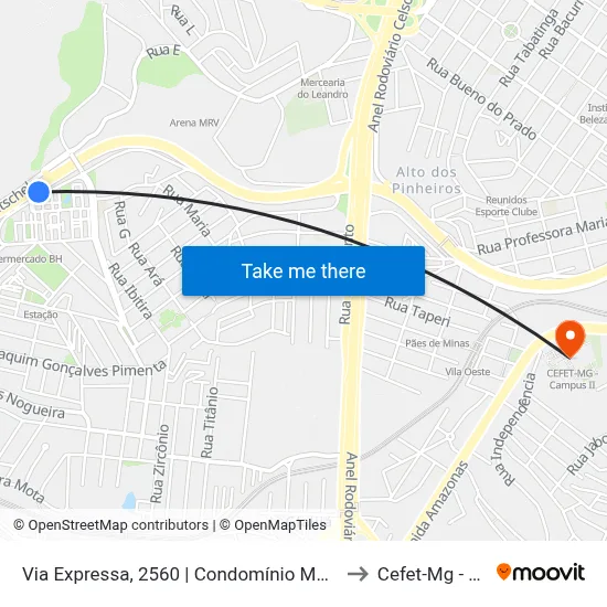 Via Expressa, 2560 | Condomínio Mundi Oposto A Arena Mrv to Cefet-Mg - Campus II map