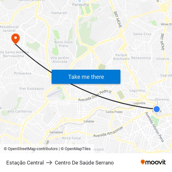 Estação Central to Centro De Saúde Serrano map