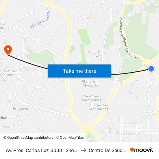Av. Pres. Carlos Luz, 3003 | Shopping Del Rey 1 to Centro De Saúde Serrano map