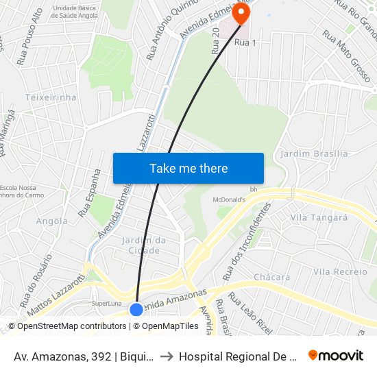 Av. Amazonas, 392 | Biquinha A to Hospital Regional De Betim map