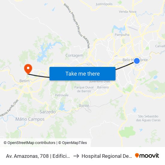 Av. Amazonas, 708 | Edifício Levy 1 to Hospital Regional De Betim map