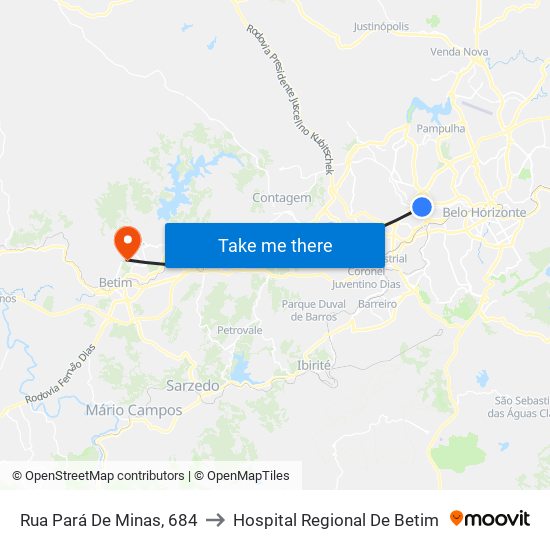 Rua Pará De Minas, 684 to Hospital Regional De Betim map