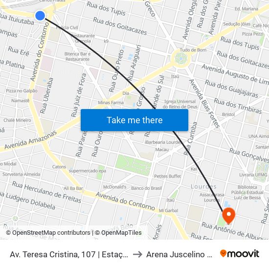 Av. Teresa Cristina, 107 | Estação Carlos Prates to Arena Juscelino Kubitschek map