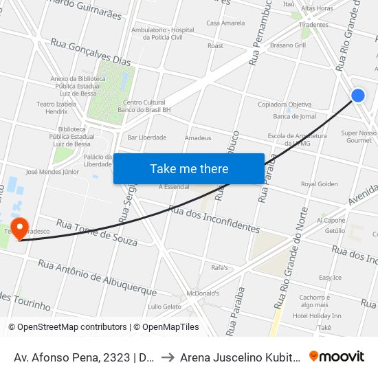 Av. Afonso Pena, 2323 | Deoesp to Arena Juscelino Kubitschek map