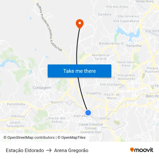 Estação Eldorado to Arena Gregorão map