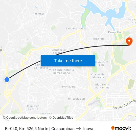 Br-040, Km 526,5 Norte | Ceasaminas to Inova map