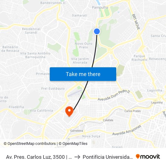 Av. Pres. Carlos Luz, 3500 | Escola De Educação Física Da Ufmg to Pontifícia Universidade Católica De Minas Gerais map