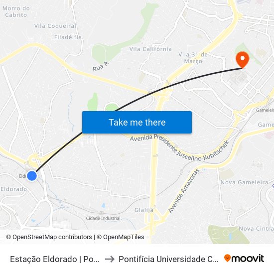 Estação Eldorado | Ponto 1 - Sentido Bairro to Pontifícia Universidade Católica De Minas Gerais map