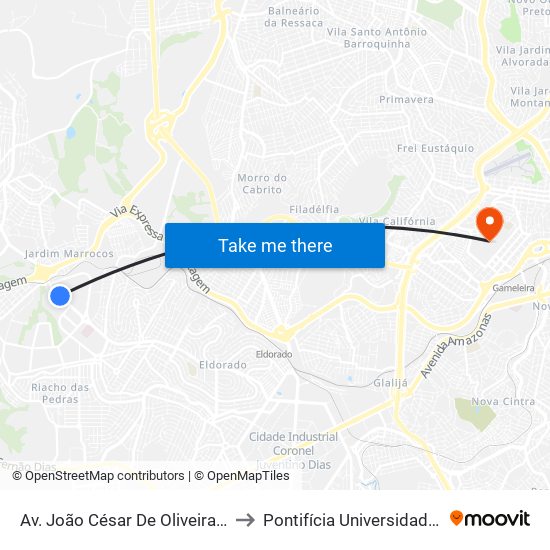 Av. João César De Oliveira, 4644 | Arcor (Antiga Aymoré) to Pontifícia Universidade Católica De Minas Gerais map