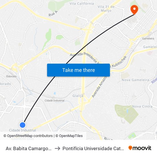 Av. Babita Camargos, 1359 | Itambé to Pontifícia Universidade Católica De Minas Gerais map