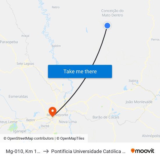 Mg-010, Km 150,8 Sul to Pontifícia Universidade Católica De Minas Gerais map