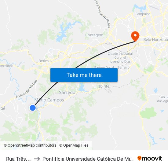 Rua Três, 959 to Pontifícia Universidade Católica De Minas Gerais map