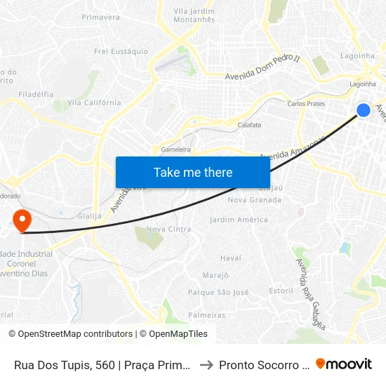 Rua Dos Tupis, 560 | Praça Primeiro De Maio 2 to Pronto Socorro Unimed map
