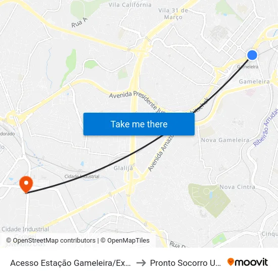 Acesso Estação Gameleira/Expominas to Pronto Socorro Unimed map