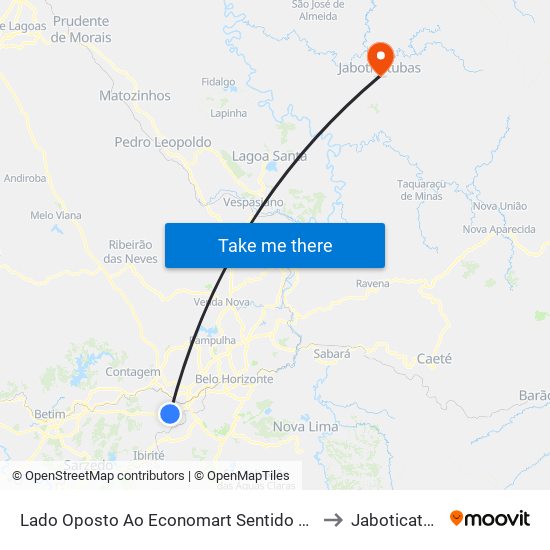 Lado Oposto Ao Economart Sentido São Paulo to Jaboticatubas map