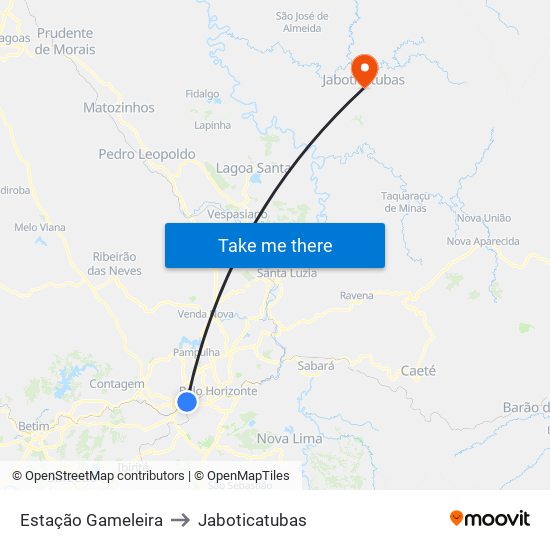 Estação Gameleira to Jaboticatubas map
