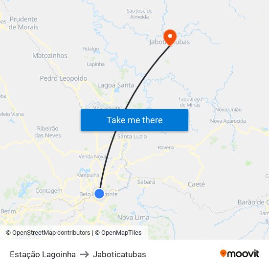 Estação Lagoinha to Jaboticatubas map
