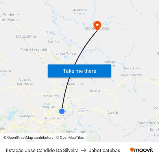 Estação José Cândido Da Silveira to Jaboticatubas map