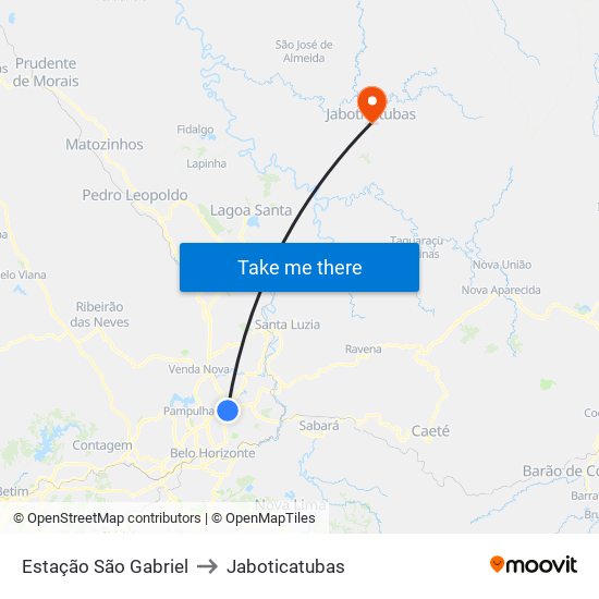 Estação São Gabriel to Jaboticatubas map