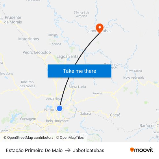Estação Primeiro De Maio to Jaboticatubas map