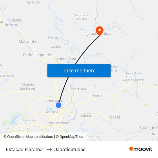 Estação Floramar to Jaboticatubas map