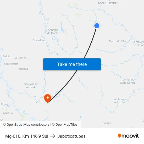 Mg-010, Km 146,9 Sul to Jaboticatubas map