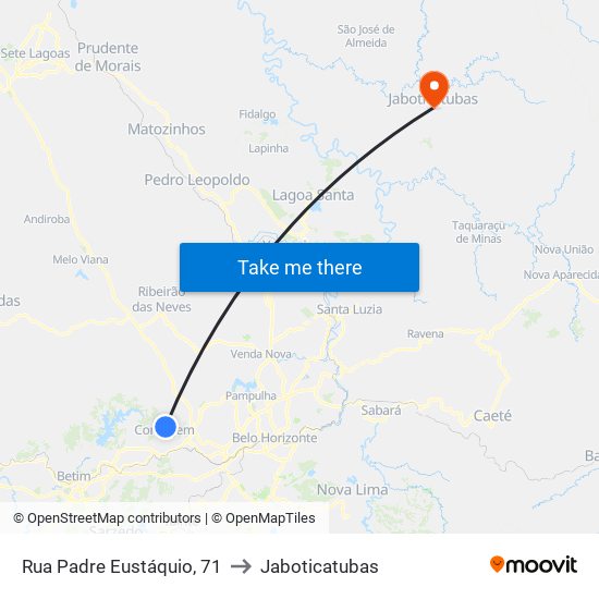 Rua Padre Eustáquio, 71 to Jaboticatubas map